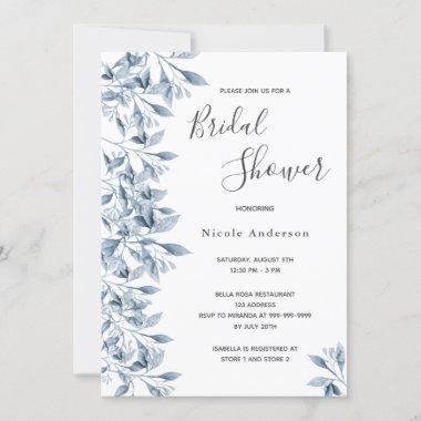 Blue white botanical foliage Bridal Shower Invitations