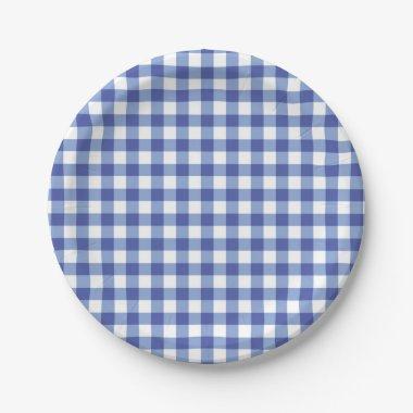 Blue & White Checkered Gingham Squares OZ Party Paper Plates