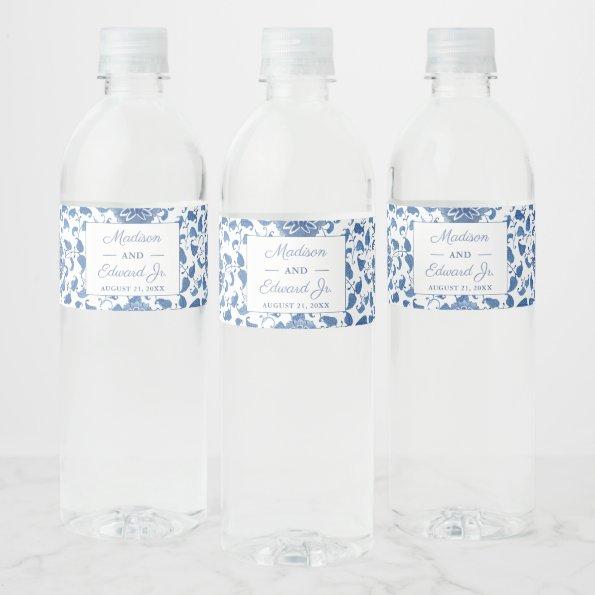 Blue & White Chinoiserie Chic Bridal Shower Party Water Bottle Label