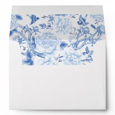 Blue White Chinoiserie Peony Birds Porcelain Envelope