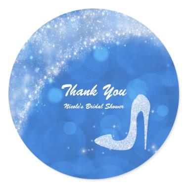 Blue & White Cinderella Sparkle High Heel Party Classic Round Sticker