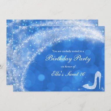 Blue & White Cinderella Sparkle High Heel Party Invitations