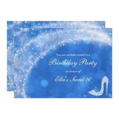 Blue & White Cinderella Sparkle High Heel Party Invitations