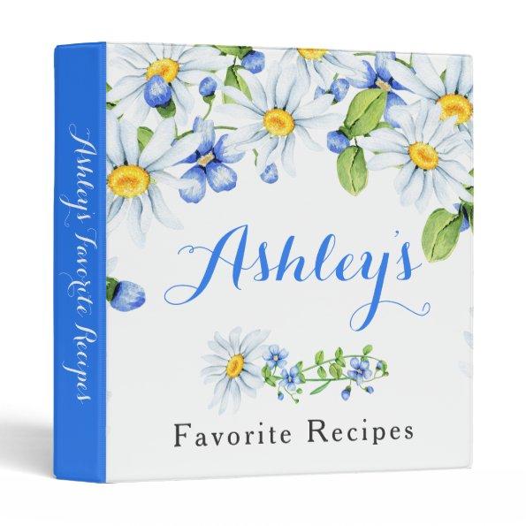 Blue White Country Daisy Floral Recipe Binder
