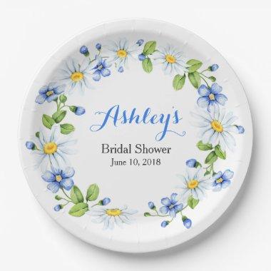 Blue White Country Daisy Wreath Bridal Shower Paper Plates