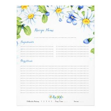 Blue White Daisy Floral Binder Recipe Inserts Flyer