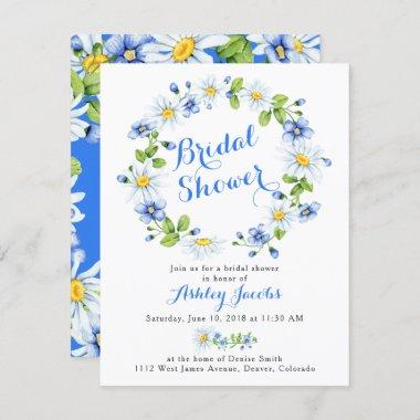 Blue White Daisy Floral Bridal Shower Invitations