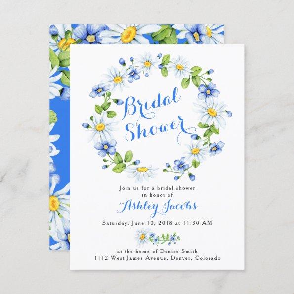 Blue White Daisy Floral Bridal Shower Invitations