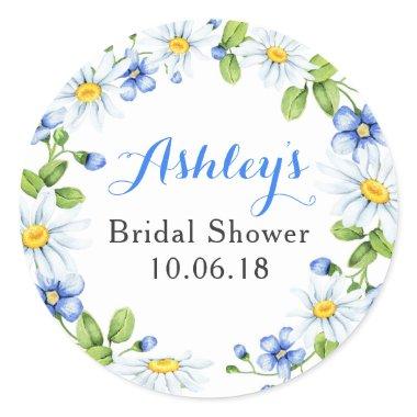 Blue White Daisy Floral Bridal Shower Thank You Classic Round Sticker