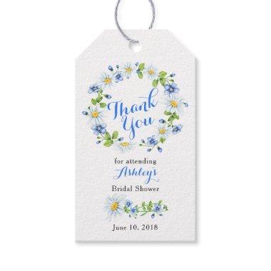 Blue White Daisy Floral Bridal Shower Thank You Gift Tags
