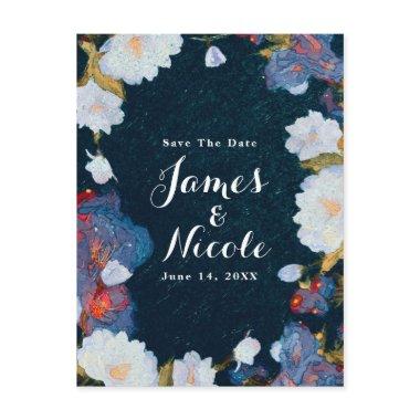 Blue & White Elegant Modern Floral Save the Date Announcement Post