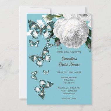 Blue white elegant roses bridal party Invitations