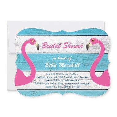 Blue & White Flamingo Bridal Shower Invitations