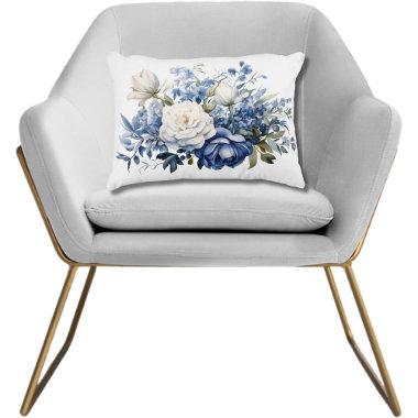 Blue White Floral Flowers Watercolor Elegant Accent Pillow