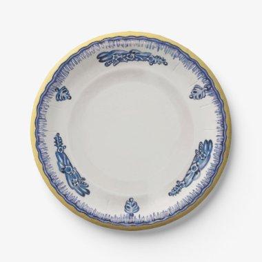 Blue White Floral Pattern Ceramic Looking Vintage Paper Plates