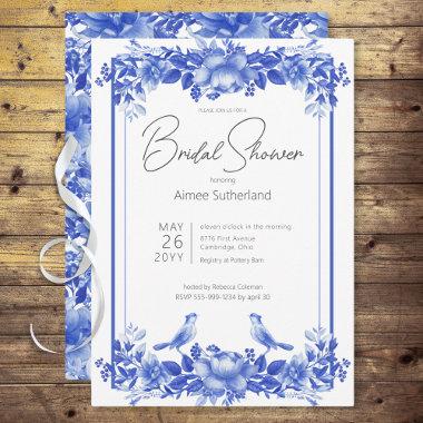 Blue & White Floral Porcelain Bridal Shower Invitations