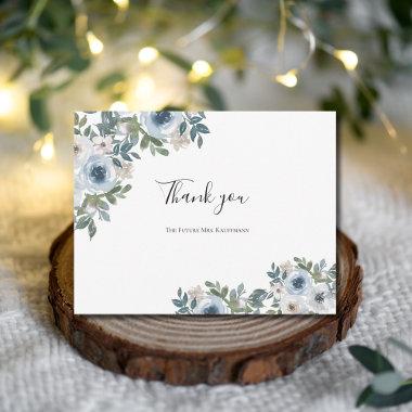Blue White Floral Watercolor Bridal Shower Thank You Invitations