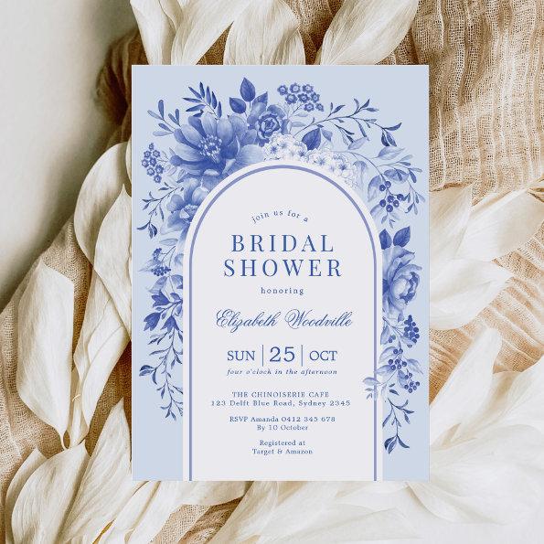 Blue White Flower Chinoiserie Arch Bridal Shower Invitations