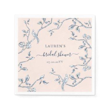 Blue & white French toile on Pink Bridal Shower Napkins