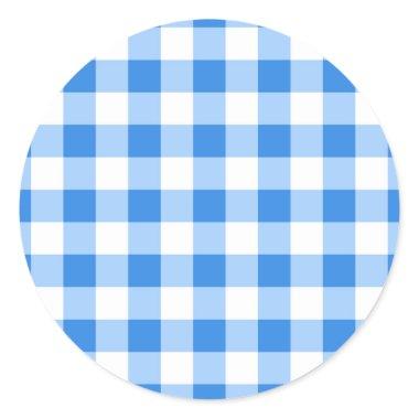 Blue & White Gingham Checkered Pattern Party Classic Round Sticker