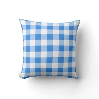 Blue & White Gingham Checkered Pattern Party Throw Pillow