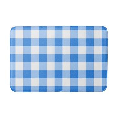 Blue & White Gingham Plaid Checkered Pattern Bath Mat