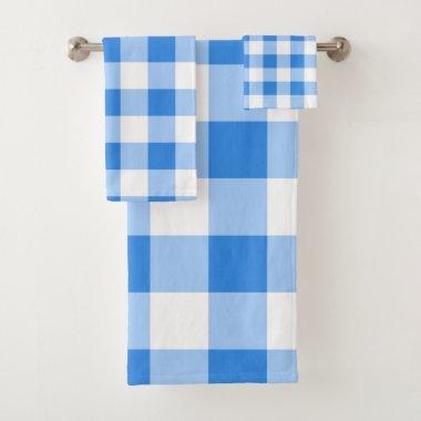 Blue & White Gingham Plaid Checkered Pattern Bath Towel Set