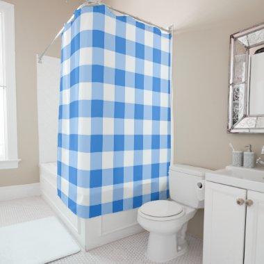 Blue & White Gingham Plaid Checkered Pattern Shower Curtain