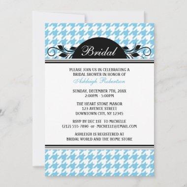 Blue & White Houndstooth Bridal Shower Invitations
