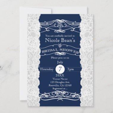 Blue & White Lace BRIDAL SHOWER Invitations