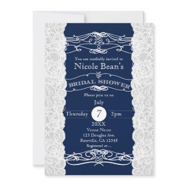 Blue & White Lace BRIDAL SHOWER Invitations