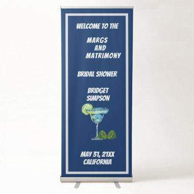 blue & white margs and matrimony bridal shower retractable banner