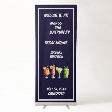 blue & white margs and matrimony bridal shower retractable banner