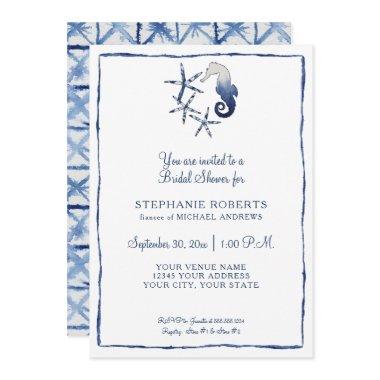 Blue White Shibori Seahorse Starfish Beach Bridal