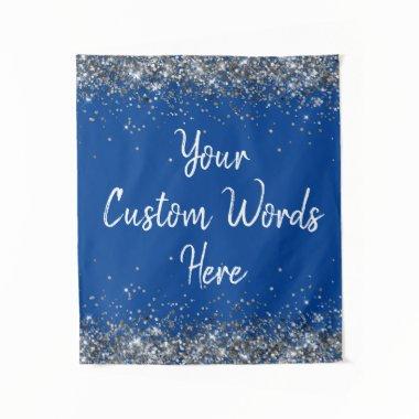 Blue White Silver Birthday Party Photo Booth Prop Tapestry