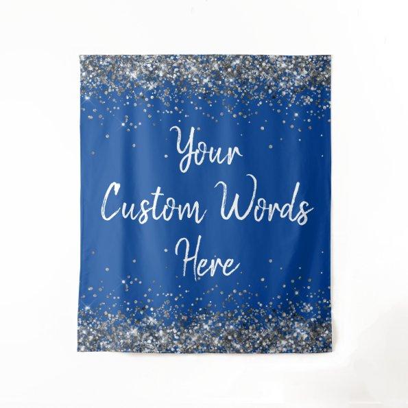 Blue White Silver Birthday Party Photo Booth Prop Tapestry