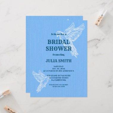 Blue White Simple Elegant Bird | Bridal Shower Invitations