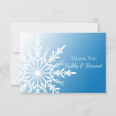 Blue White Snowflake Winter Wedding Thank You Note Invitations