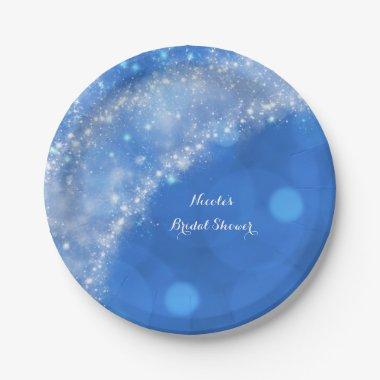 Blue & White Sparkle Cinderella Any Event Party Paper Plates