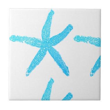 Blue White Starfish Pattern Beach House Decor Gift Ceramic Tile