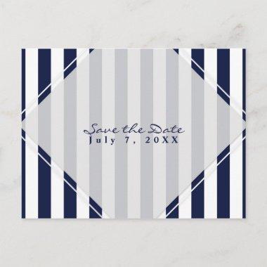 Blue & White Stripes Modern Chic Save the Date Announcement PostInvitations