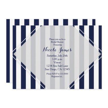 Blue & White Stripes Modern Striped Invitations