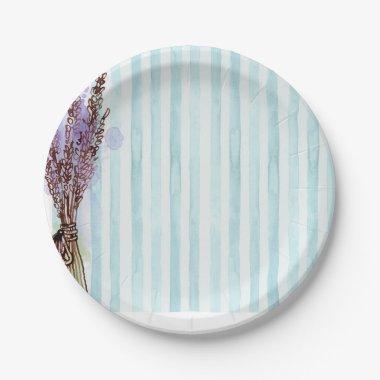 Blue & White Stripes Pink Floral Paper Plates