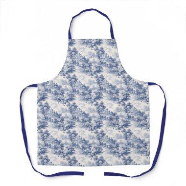 Blue White Toile Floral Country French Apron