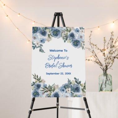 Blue White Watercolor Floral Bridal Shower Sign