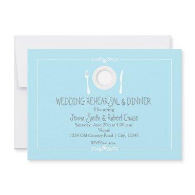 Blue & White Wedding Rehearsal Dinner Invitations