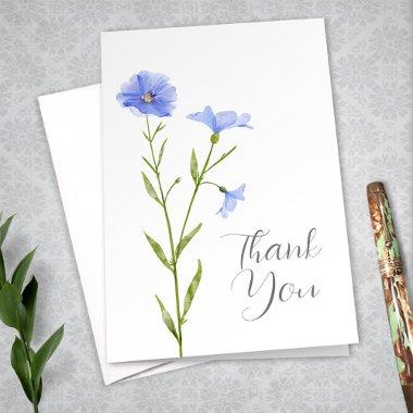 Blue Wild Flax Flower Stem Illustrated Thank You Note Invitations