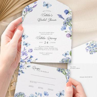 Blue Wildflower Bridal Shower and Tear Away Recipe All In One Invitations