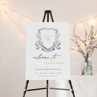 Blue Wildflower Crest Bridal Shower Welcome Foam Board