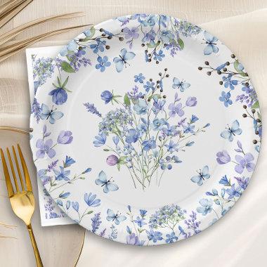 Blue Wildflower Delicate Watercolor Floral Pattern Paper Plates